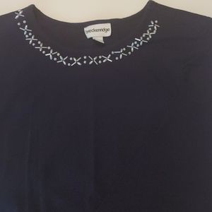 Breckenridge Navy 3/4 sleeve beaded detail top